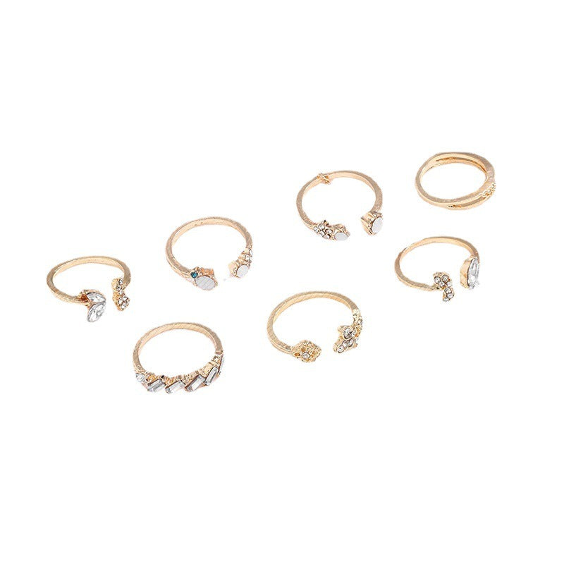 Women Butterfly Ring Set Flower Golden Rings Fashion Jewelry Alloy Electroplated 7 Piece Gift Sets New Design