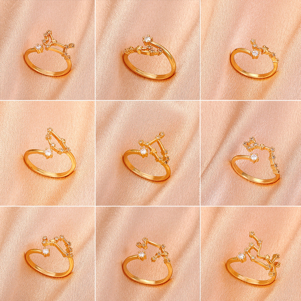 Copper Zircon Celestial Ring For Women Inlaid Constellation Astrology Jewelry Delicate Everyday Ring Gift Tips