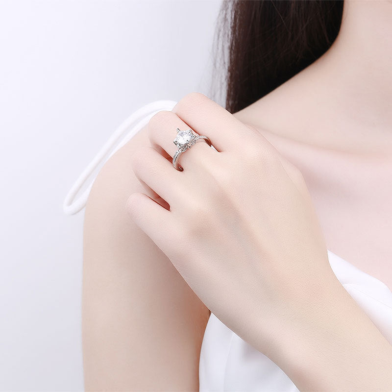 Womens Geometry Moissanite Ring Copper Electroplated Four Claw Fashion Jewelry Individually Packed Gift Moissanite Accent