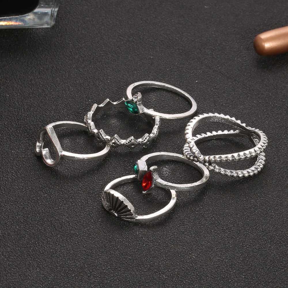 Love Scallop Design Ring Electroplated Alloy Jewelry With Artificial Gemstones And Semi Precious Stone Inlay Finish