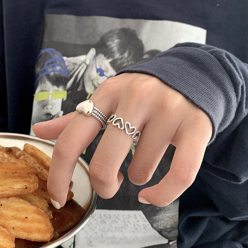 Womens Hollow Heart Ring Adjustable Opening Retro Geometric