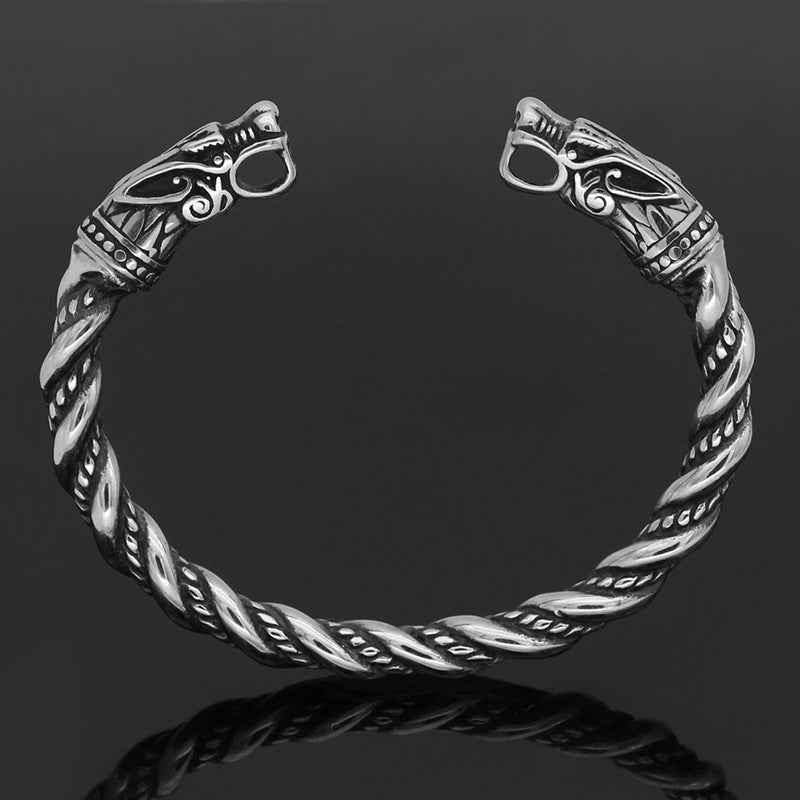 Mens Dragon Bracelet Retro Alloy Geometric Design Electroplated Finish Unisex Travel Souvenir Gift Double Head