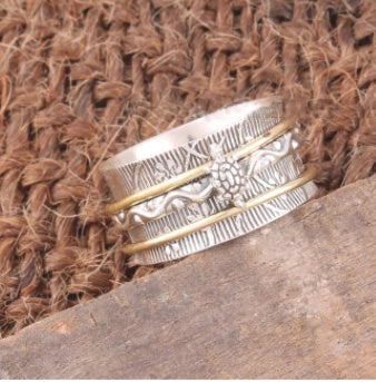 Retro Electroplated Two Tone Rotatable Turtle Stripe Ring Unisex Alloy Size No7 No8 No9 No10 No11 No12 No7 No8