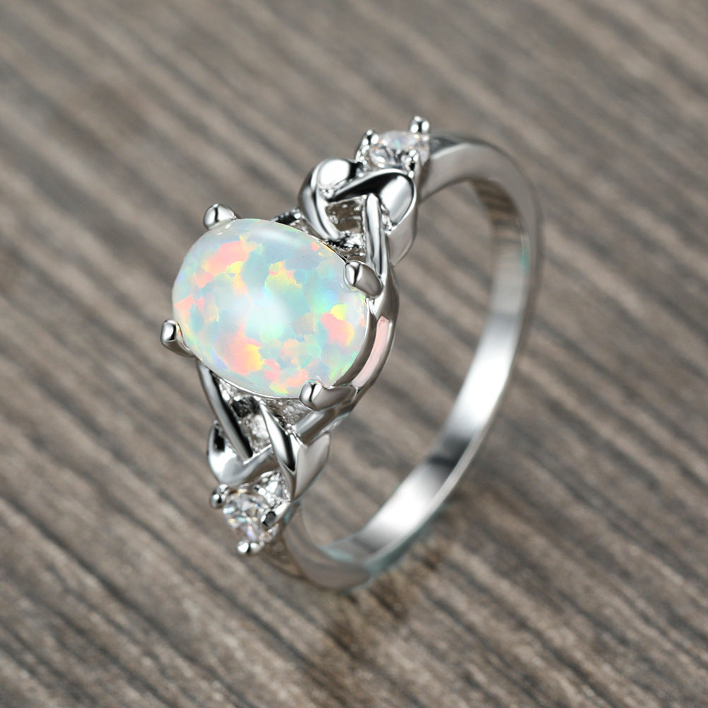 Opal Silver Ring Electroplated Unisex Jewelry Europe And America Style With Sturdy Platinum Tone And Opal Glow