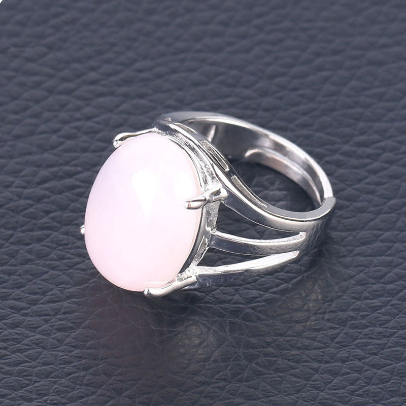 Women's Natural Stone Oval Ring Inlay Alloy Setting with Semiprecious Gemstones Jewelry Accessory Elegant Look