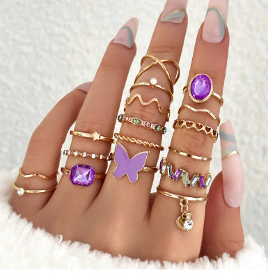 Womens Geometric Alloy Ring Set With Pearl Electroplated Love Heart Design Retro Niche Jewelry For Casual Wear