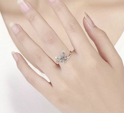 Sterling Silver Butterfly Ring For Women Adjustable Engagement Jewelry 925 Zircon Vintage Design Fine Crafting