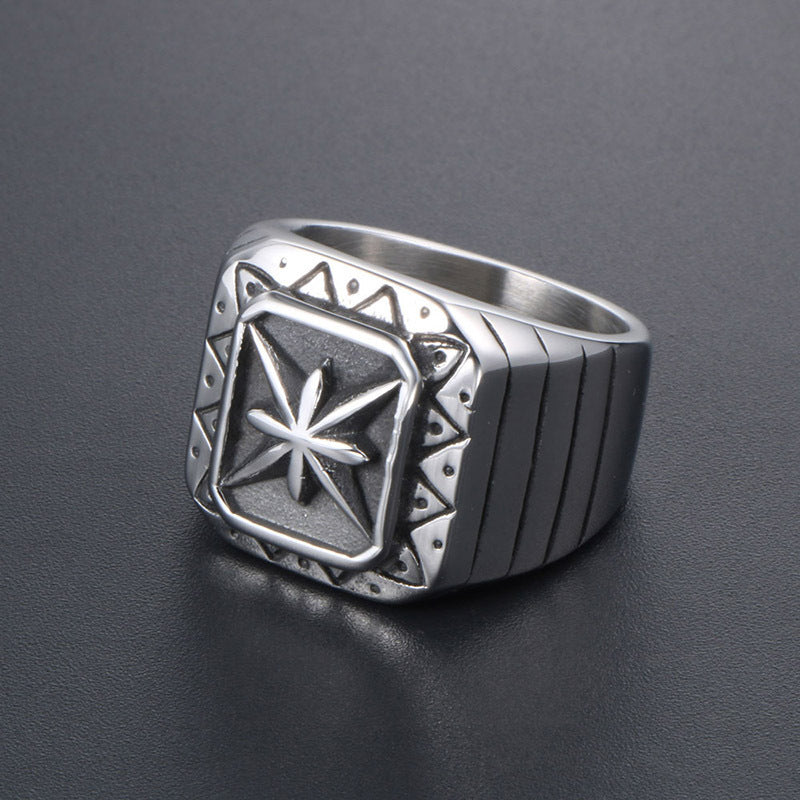 Titanium Steel Ring for Men and Women with Maple Leaf Design Polished Geometric Band Travel Souvenir Ring Gift Steel and Gold Color Options