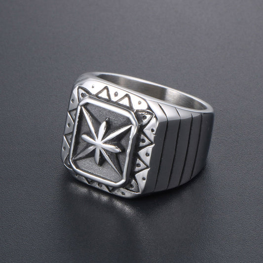 Titanium Steel Ring for Men and Women with Maple Leaf Design Polished Geometric Band Travel Souvenir Ring Gift Steel and Gold Color Options