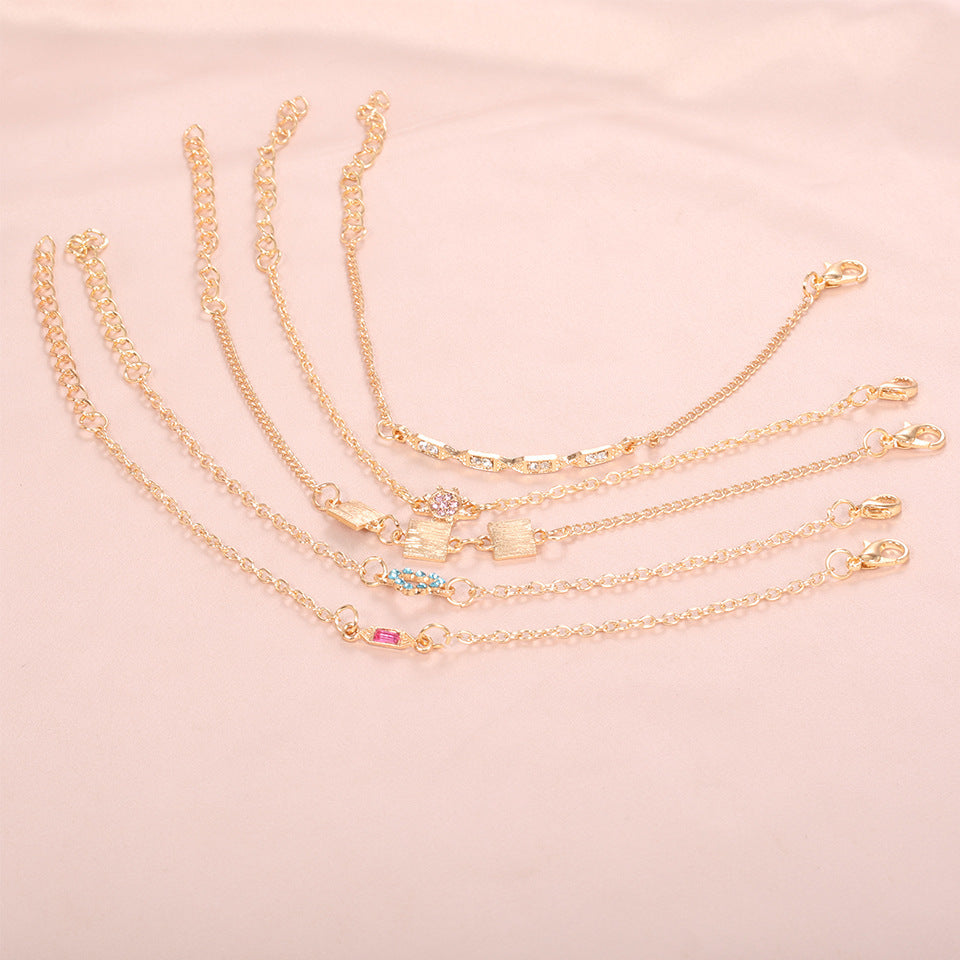 Womens Bracelet Set Gold Alloy Heart Bracelets European Fashion Jewelry Gift For Her Anniversary Gemstone Gold