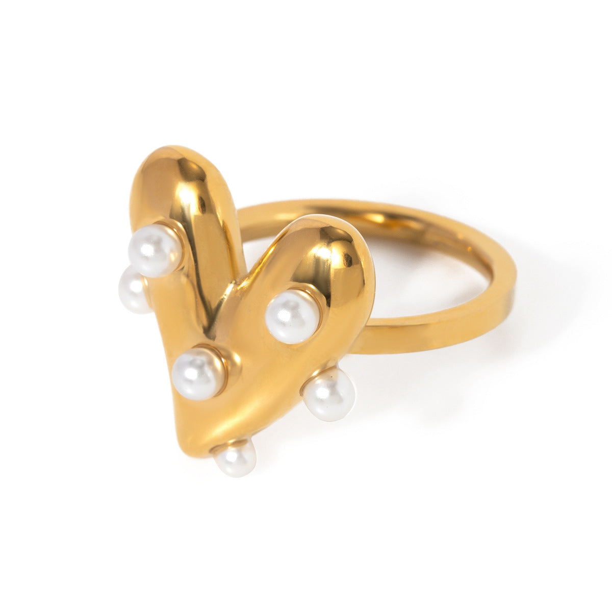 18K Gold Stainless Steel Ring Internet Celebrity Same Love Sticky Plastic Pearl