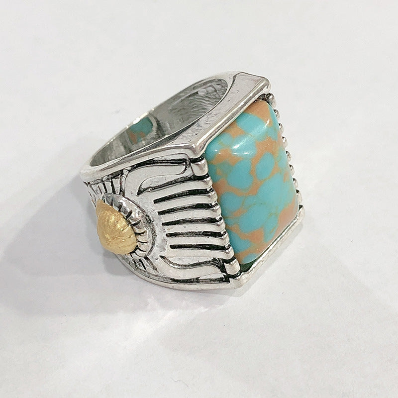 Fruit Ring Square Green Turquoise Ring Metal Ring With Alloy Inlaid Gems National Ring Travel Souvenir Ring No