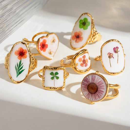 Women's Stainless Steel Flower Ring Adjustable Opening Electroplated Durable Fashion Jewelry Accessory For Her