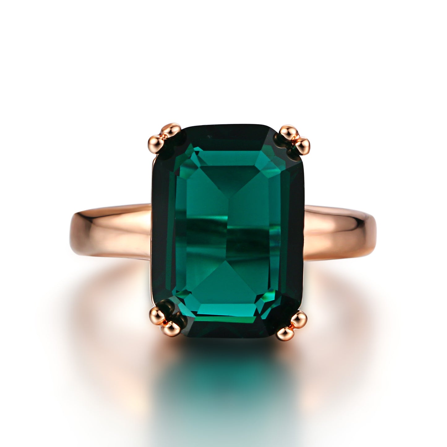 Copper Mosaic Gold Plated Emerald Ring Square Main Stone 10x14mm Semi Precious Inlay Jewelry For Everyday Wear Now