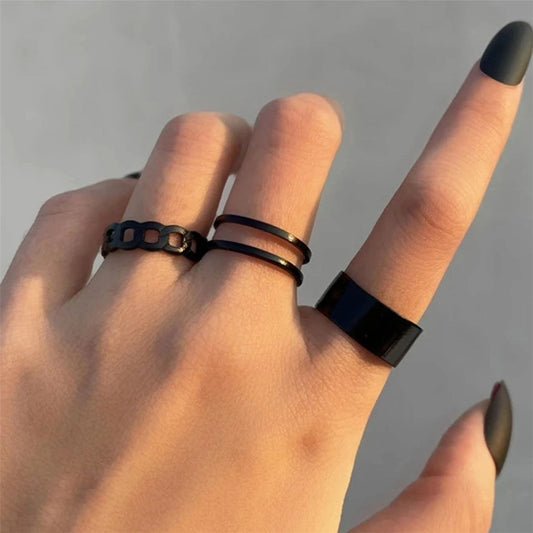 Womens Knuckle Ring Set Retro Open Alloy Rings Grid Design Three Piece Unisex Fashion Statement Everyday Style