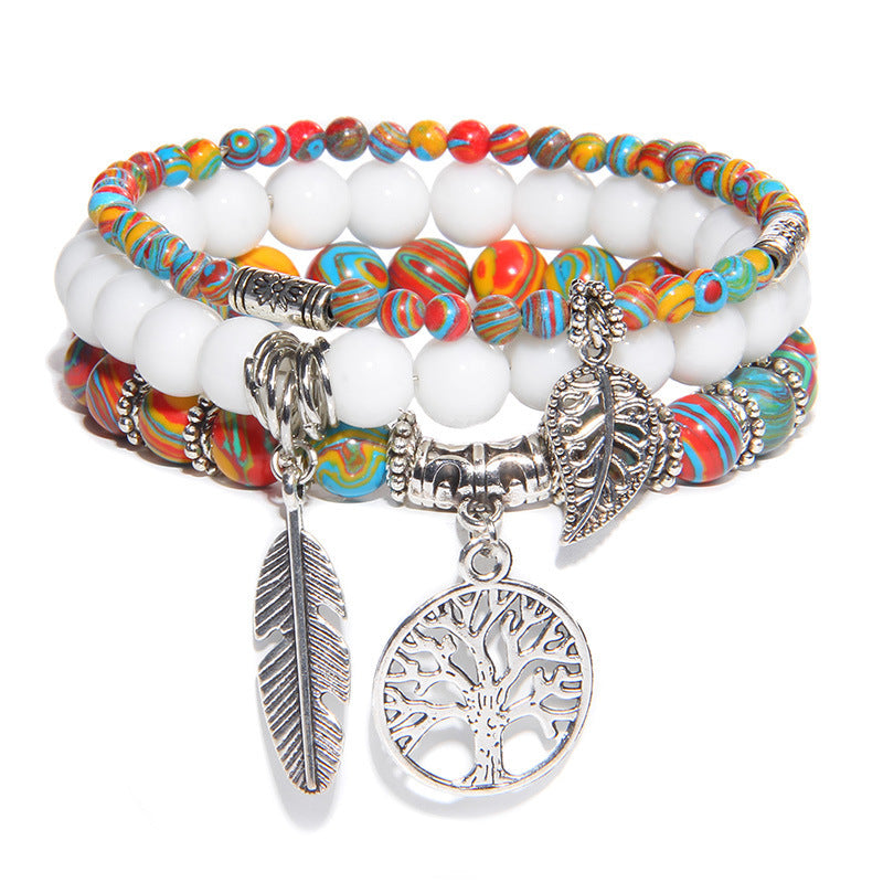 Unisex Agate Beads Bracelet Set With Tree Of Life Pendant