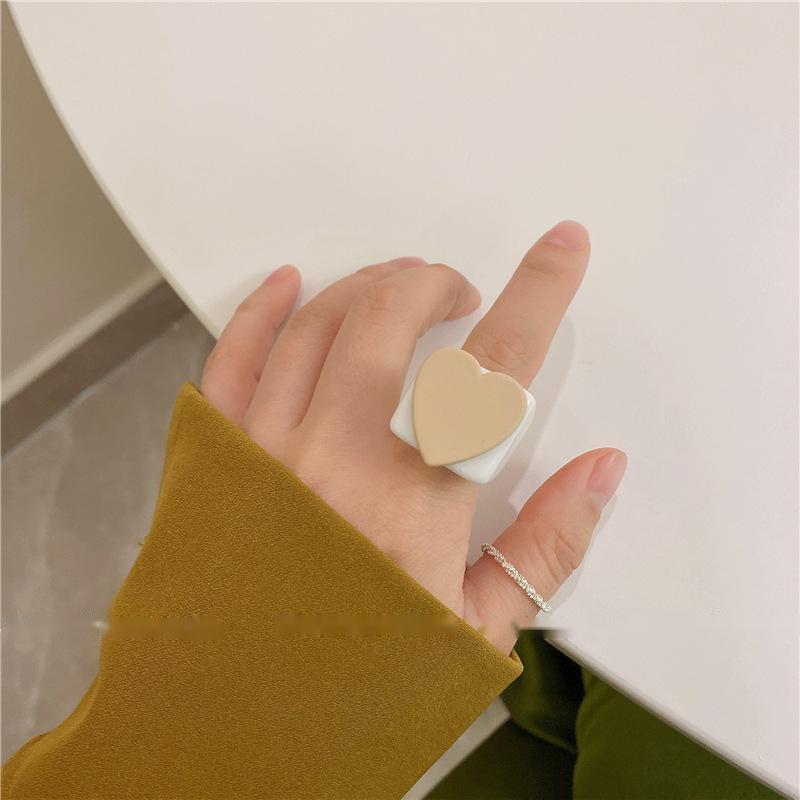 Womens Heart Resin Ring Cute Candy Color Ring Korean Fashion Plastic Love Ring For Women Cute Resin Heart Ring