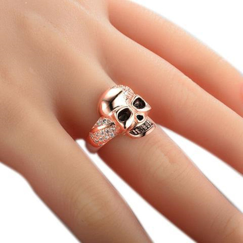 Gothic Skull Ring With Ghost Head Copper Design Hypoallergenic Stain Resistant Surface Details Raw Gothic Edge