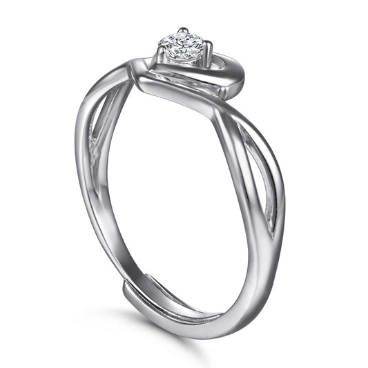 Heart Shaped 925 Sterling Silver Ring For Women Adjustable Zircon Inlay Jewelry Gift For Wedding And Anniversary