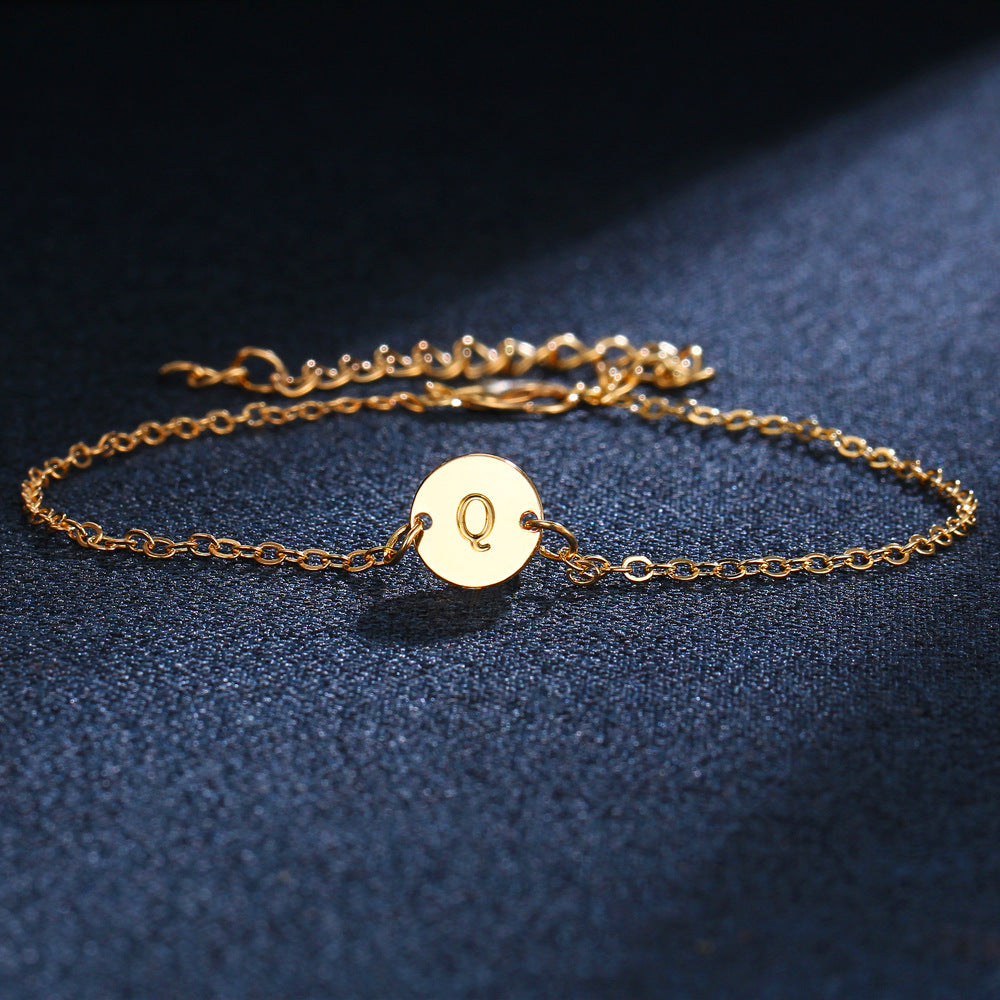 Gold Initial Bracelet Alphabet Charm Adjustable Alloy