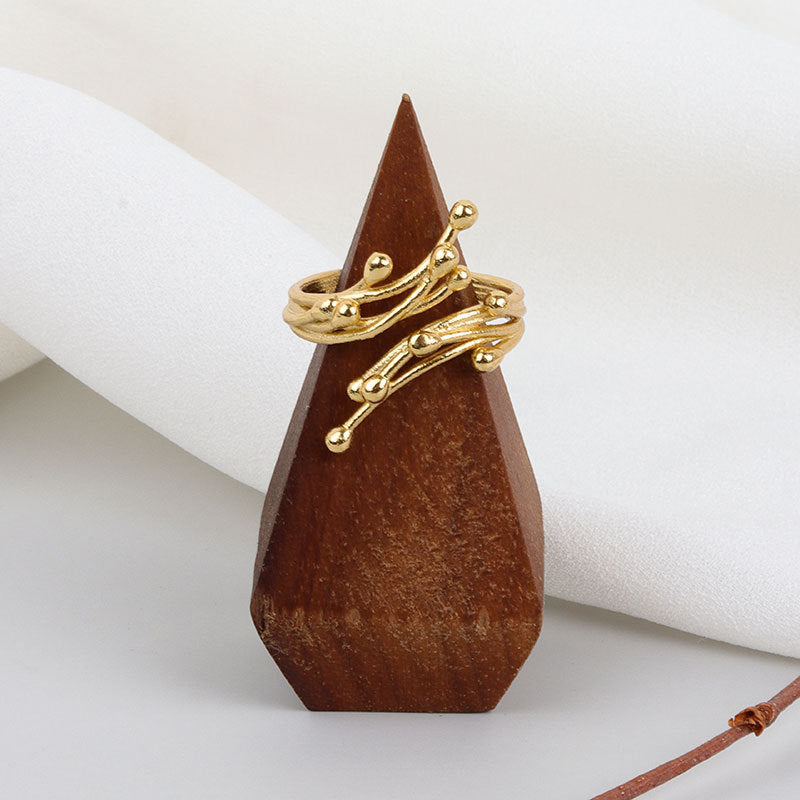 Copper Adjustable Ring For Women Geometric Fashion Ring With Irregular Branch Design Gold Tone Jewelry Classic