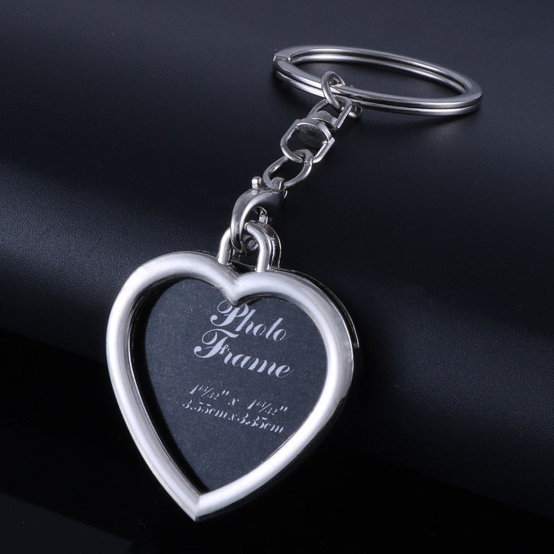 Zinc Alloy Metal Photo Frame Keychain Square Round Heart Rhombus Pendant Stylish Jewelry Accessory Travel Gift