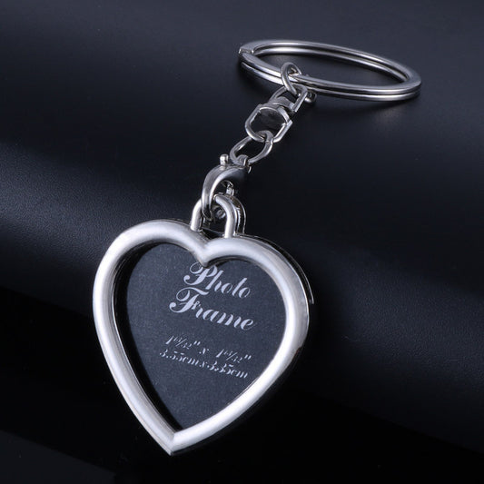 Zinc Alloy Metal Photo Frame Keychain Square Round Heart Rhombus Pendant Stylish Jewelry Accessory Travel Gift