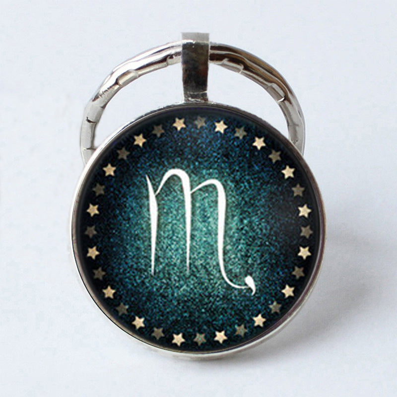 Electroplated Alloy Zodiac Keychain With Time Gem Design Key Ring Buckle Featuring Themed Twelve Signs Gift Ready