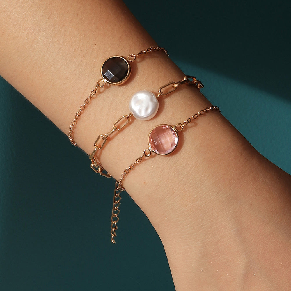 Womens Glass Pearl Bracelet Set Electroplated Iron Irregular Geometric Fashion Jewelry Bracelets For Daily Use