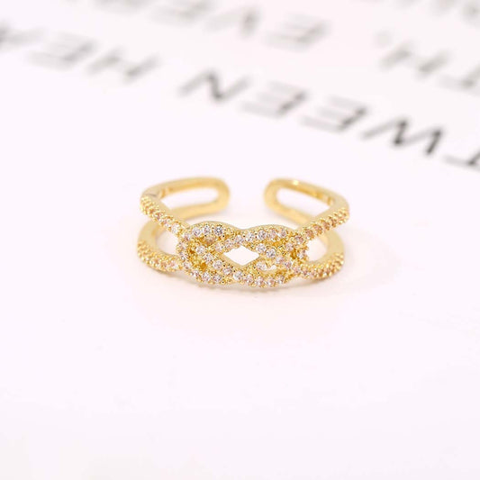 Womens Adjustable Zircon Ring in Gold Copper Mosaic Design Elegant Anniversary Jewelry for Her for Women Gift