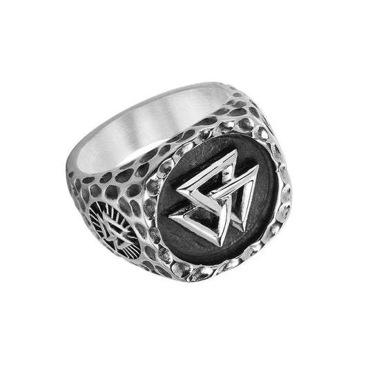 Men's Nordic Viking Triangle Ring Stainless Steel Band European and American Geometric Statement Ring Accessories Wide 22mm Steel Ring for Him