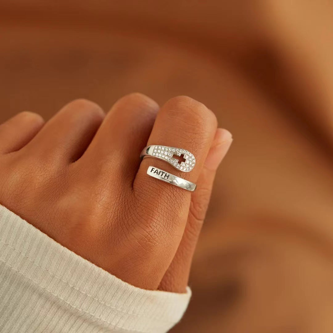 Women Sterling Silver Cross Ring With Zircon Accent Korean Fashion Statement Jewelry Elegant Silver Ring Style