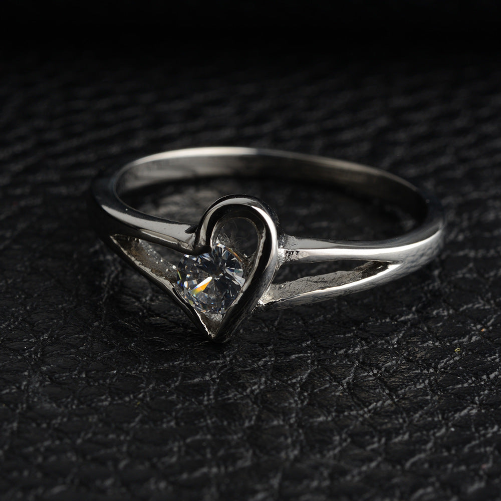 Women's Stainless Steel Heart Ring with 5A Zircon Stone Engagement Ring Perfect Gift for Her Geometric Metal Ring Available in Sizes 5 6 7 8 and 9