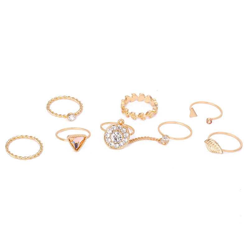 Geometric Ring Set For Women With Diamond Accent Small Round Design Alloy Fashion Jewelry Gold Tones And Shine