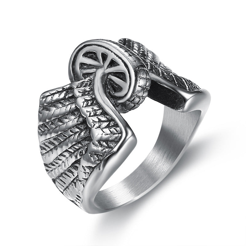 Men's Stainless Steel Ring Wheel Wing Shape Band European and American Design Zodiac Animal Modeling Jewelry Gift for Him Steel Color Options