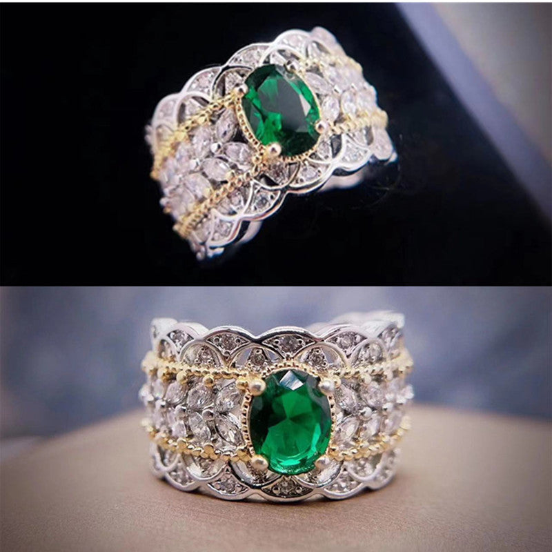 Silver Ring With Emerald And Zircon Open End Geometric Hollow Design For Her Affordable Luxury Jewelry Everyday