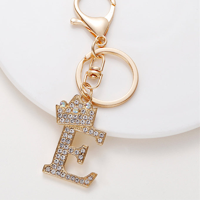 Alphabet A To Z Keychain With Diamond Accents Zinc Alloy Metal Letter Charm For Bag And Keys Daily Use Pendant