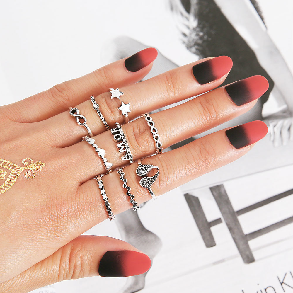 Womens Alloy Rings Set Five Pointed Star Rings Heart Cupid Design Rings Geometric Electroplated Fashion Jewelry