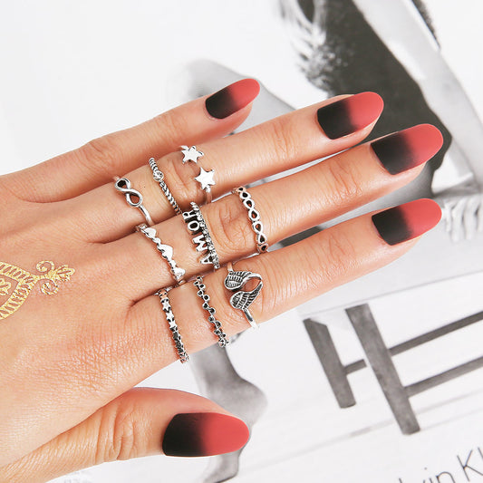 Womens Alloy Rings Set Five Pointed Star Rings Heart Cupid Design Rings Geometric Electroplated Fashion Jewelry