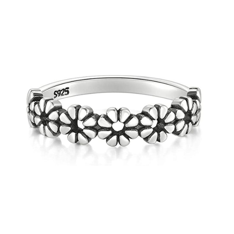 Womens Ring Daisy Flower Hawaiian Style Silver Plated Electro Jewelry Gift For Her Elegant Fashion Everyday No