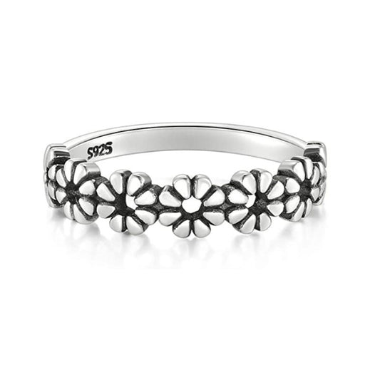 Womens Ring Daisy Flower Hawaiian Style Silver Plated Electro Jewelry Gift For Her Elegant Fashion Everyday No