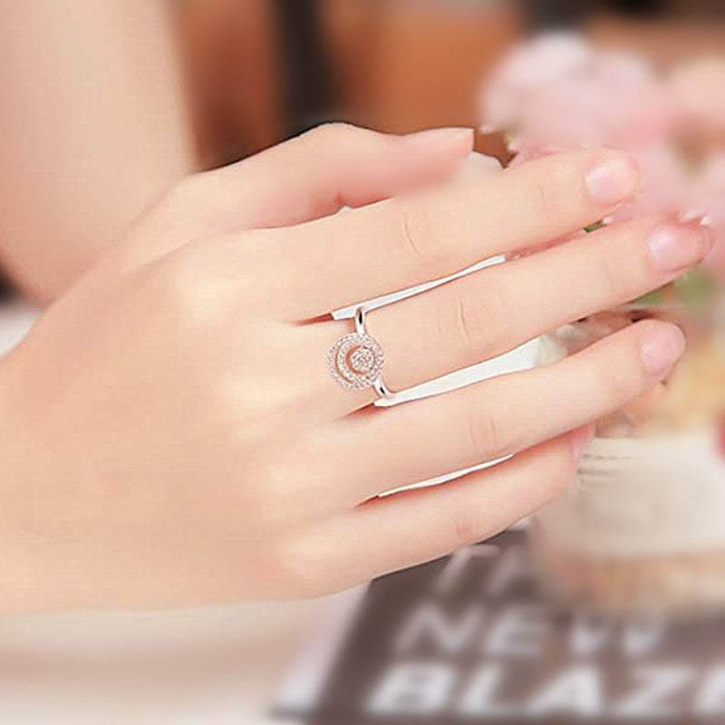 Womens Double Ring Rotating Band Fashion Jewelry Anxiety Relief Ring Female Whirlwind Spinner Band Ring for Women Copper Ring European and American Jewelry