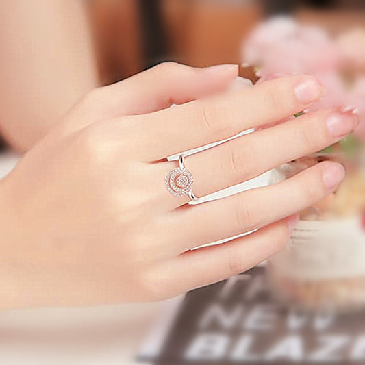 Womens Double Ring Rotating Band Fashion Jewelry Anxiety Relief Ring Female Whirlwind Spinner Band Ring for Women Copper Ring European and American Jewelry