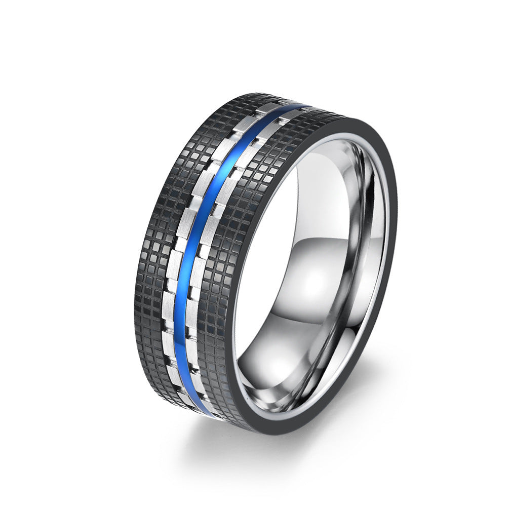 Men's Two Tone Stainless Steel Ring Atmospheric Combination Plated Ring Simple Stylish Band Ring for Men Blue and Rose Gold Jewelry Gift
