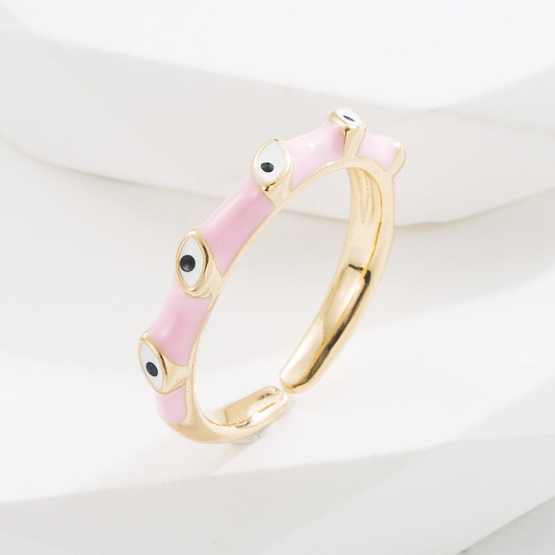 Womens Adjustable Devils Eye Ring Dripping Oil Design Copper Ring Fashion Jewelry Gift For Her For Daily Style