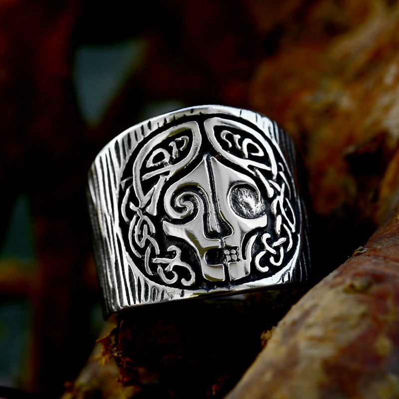 Mens Ring Nordic Vintage Viking Celtic Knot Titanium Steel Polished Durable Retro Bold Statement Jewelry Style