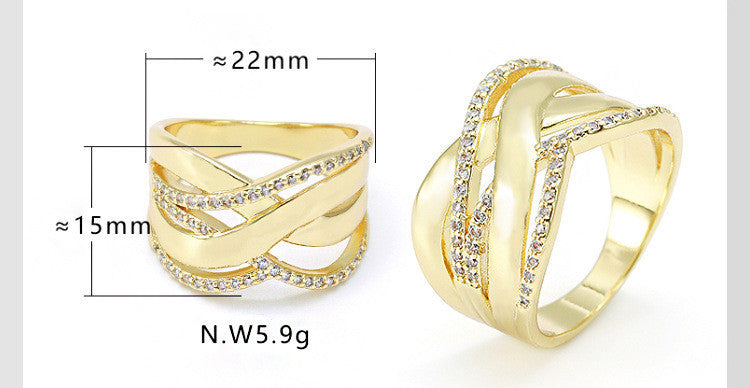 Exaggerated Geometric Copper Ring in Gold Tone Finish Inspired by European and American Styles for Bold Fashion Jewelry