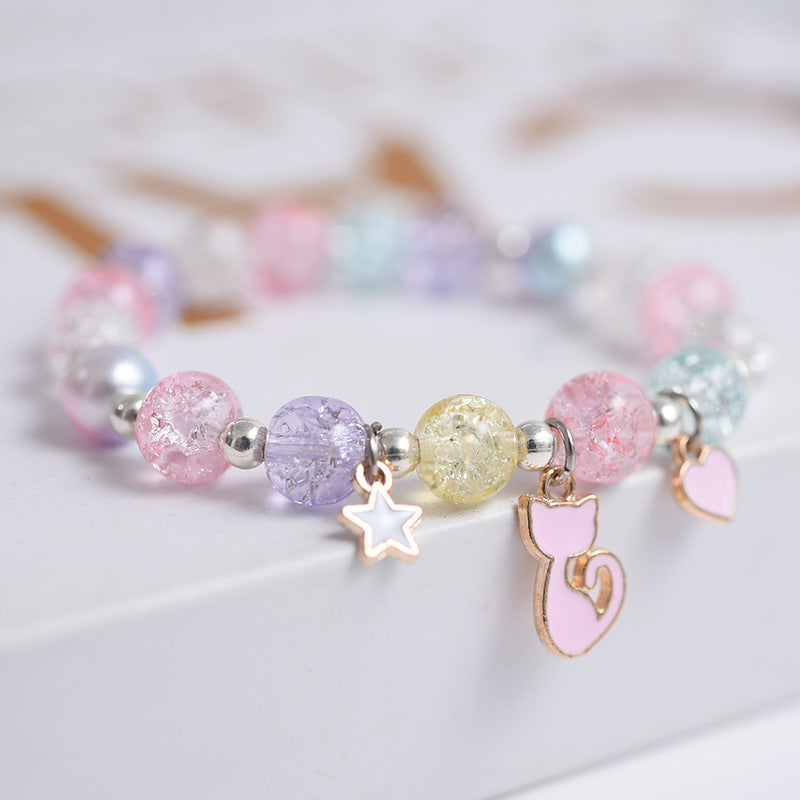 Girls Cute Bracelet With Plant Flower Plus Crystal Design Korean Beads Adjustable Childrens Bracelet 14cm 20cm