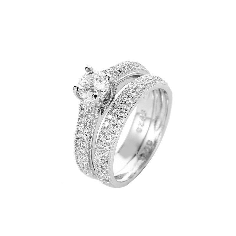 Two Piece Copper Rings Set With Zircon Geometric Design Electroplated Finish For Women And Girls Classic Style