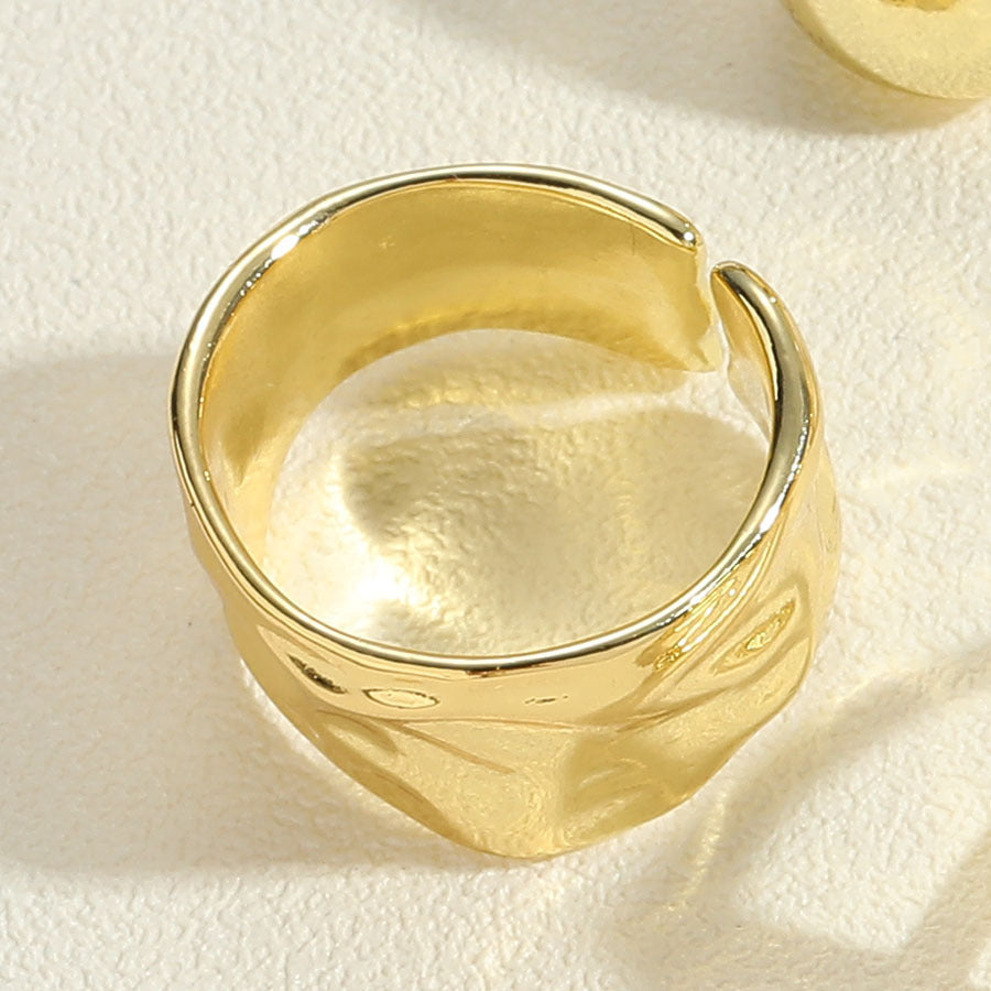 Women Open Adjustable Copper Ring Oval Geometric Metal Texture Polished Trendy Daily Wear Fashion Jewelry Gift